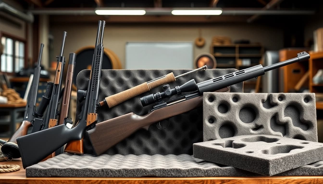 Showcasing foam for rifle case designed for optimal protection and fit for different rifle models.