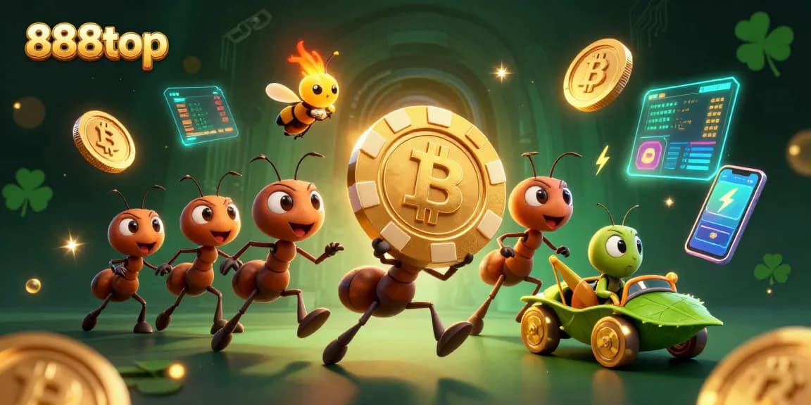 Unleash excitement at 888top with a heist scene featuring ants and tokens.
