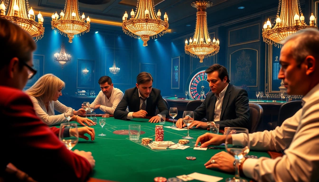 Engage with hidden wiki links while playing poker in a rich casino setting filled with chips and cards.