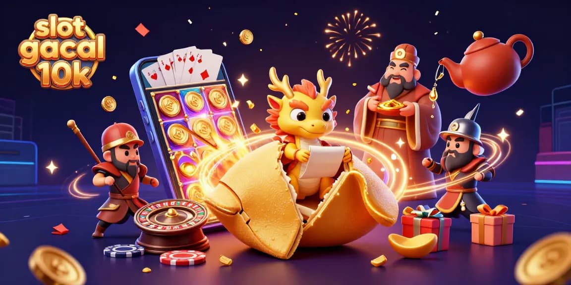 Engage with slot gacor modal 10k through this colorful 3D casino scene showcasing fortune, excitement, and winning.