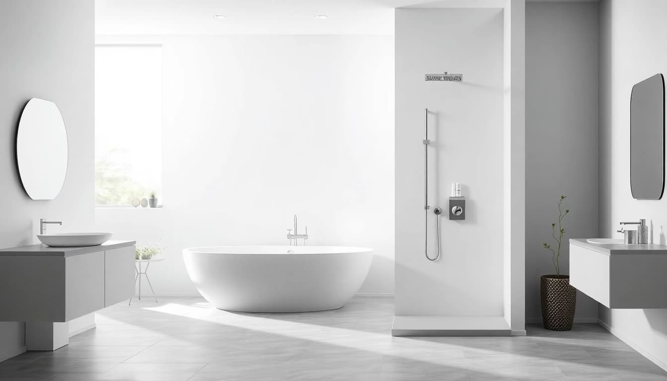 Showcasing a sleek shower system from sunny shower usa inc in a bright, modern bathroom.