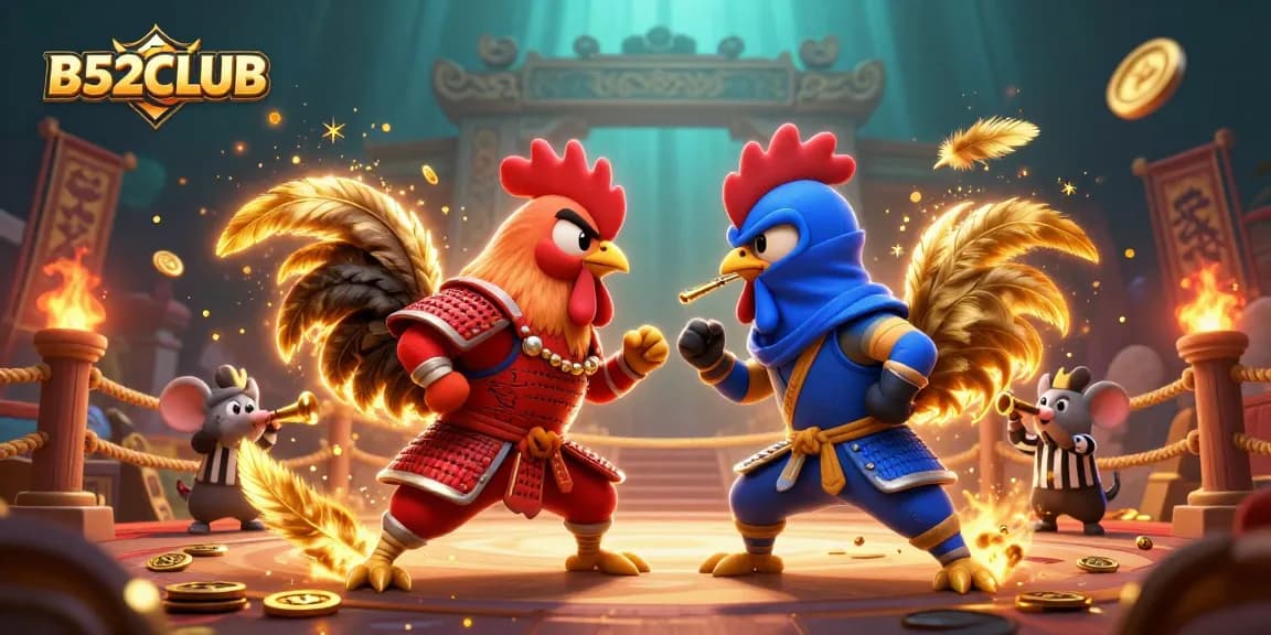 Engage in B52CLUB's thrilling rooster battles with epic standoffs and vibrant elements.