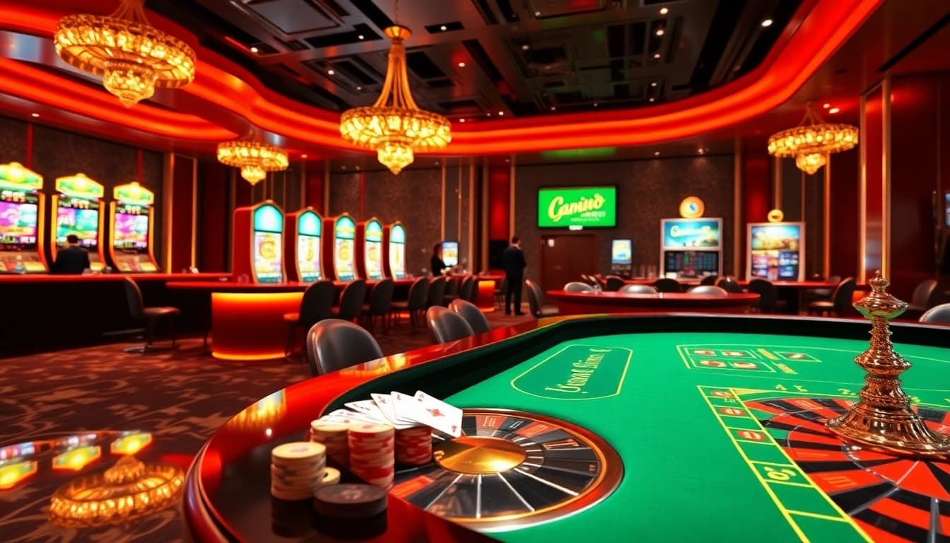 Scène captivante de casino en ligne 2026 mettant en avant des tables de jeu vibrantes et des interfaces de paris numériques.