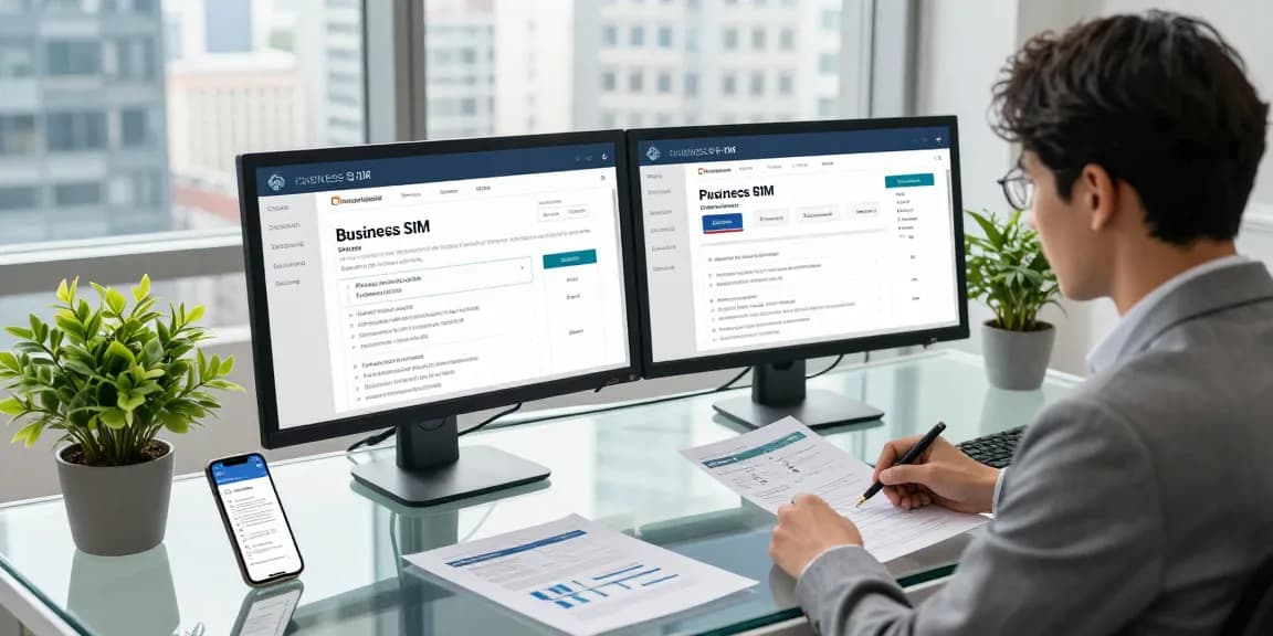 Compare business SIM only deals UK in a modern office setting with documents and screens