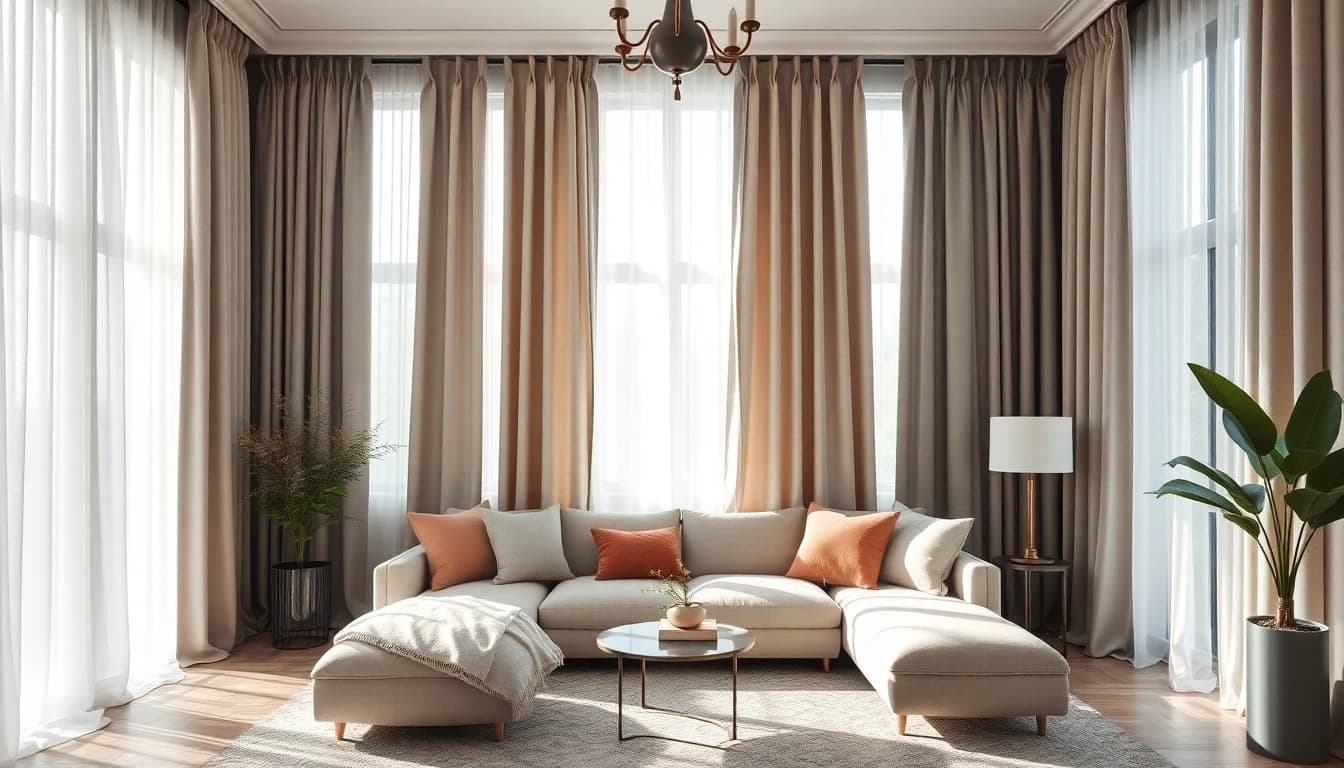 Bekijk gordijnstof kopen online met elegante gordijnstoffen in een stijlvol interieur.