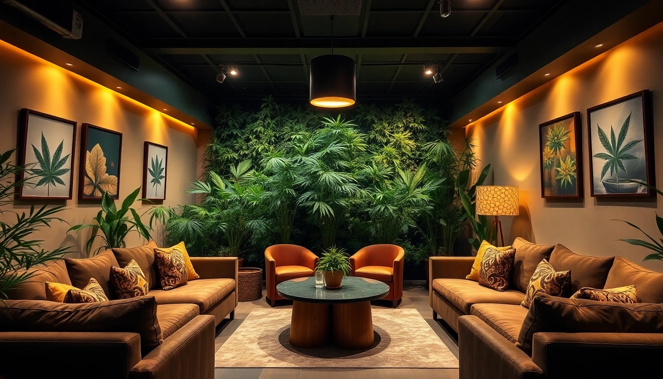 Meltz Cannabis Club Madrid, a vibrant and welcoming cannabis lounge in Madrid with lush greenery.