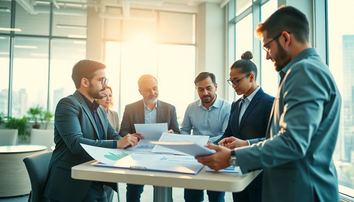 Analyzing competitor pricing strategies during a strategy meeting in a modern office environment.