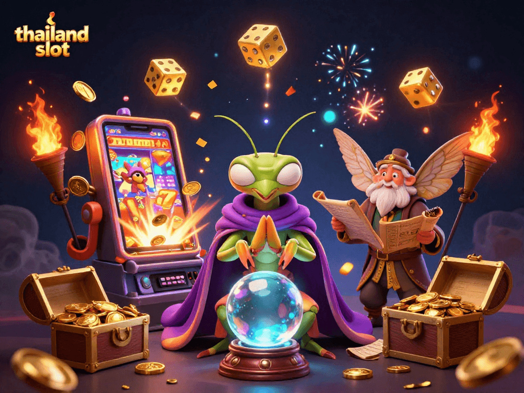 Spin to win with the thailand slot experience, featuring a colorful 3D jackpot scene bursting with excitement.