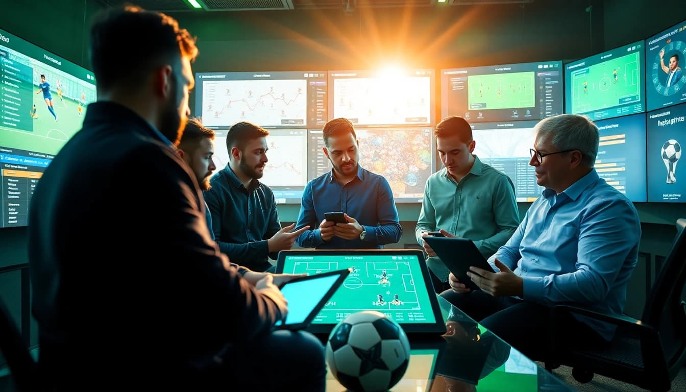 Soccer analysts discuss tactical insights for ตารางบอล วันนี้ in a vibrant sports studio.