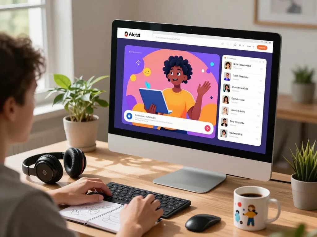 Engaging user interaction with AI chat porn in a cozy digital space featuring vibrant graphics and a sleek setup.