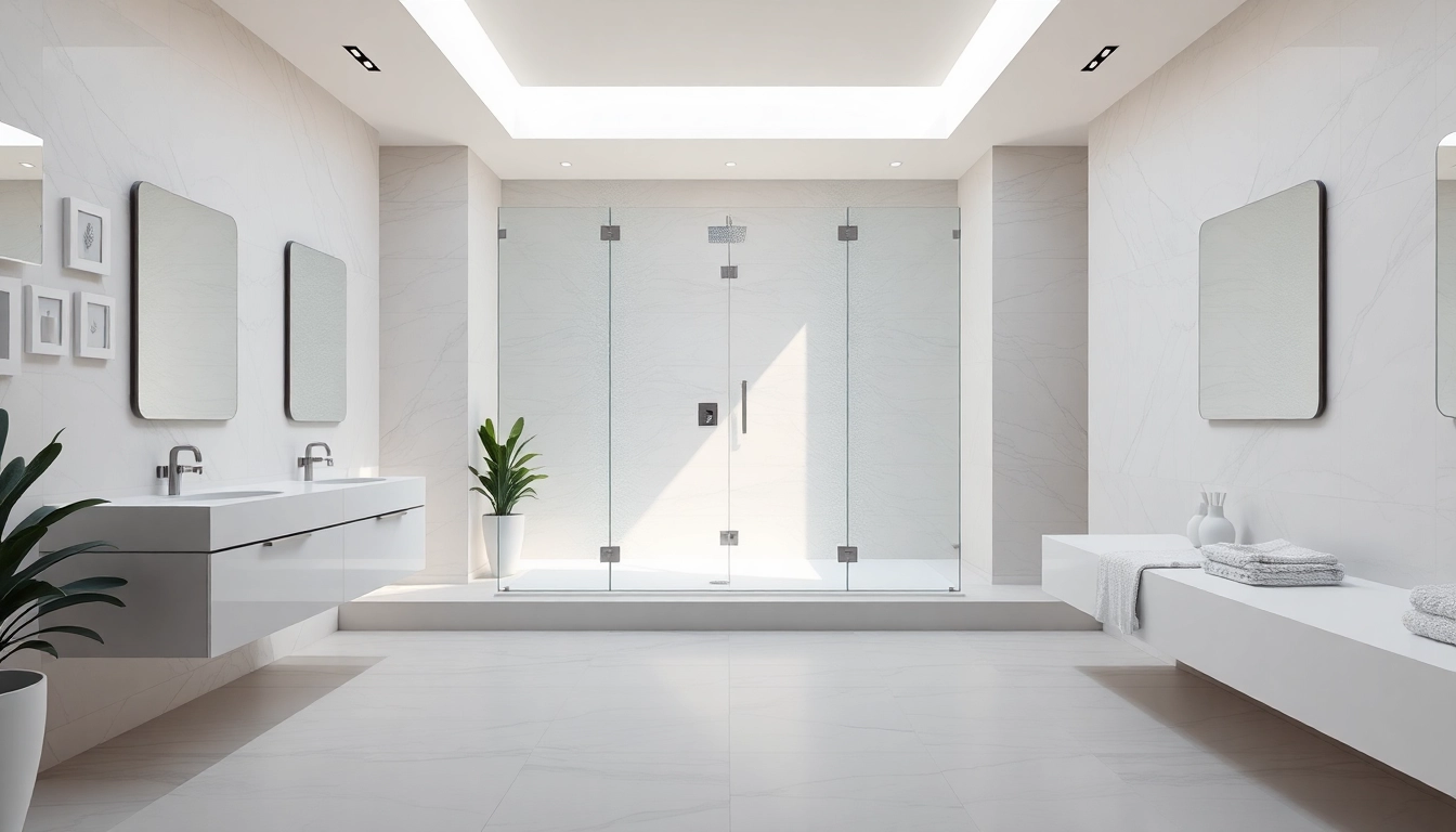 Modern semi frameless shower screens enhancing a bright bathroom's aesthetic.
