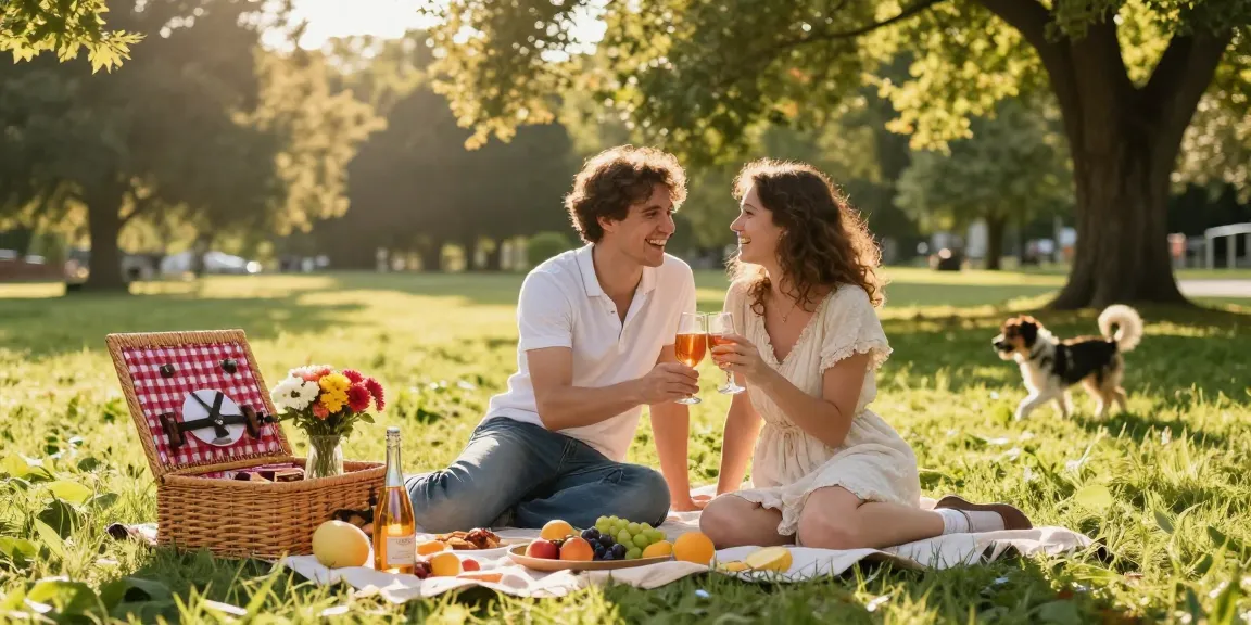 A romantic picnic scene showcasing a couple enjoying time together, emblematic of a crush on a date.