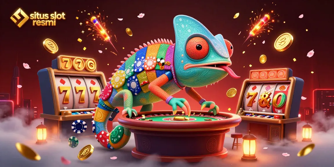Engage in thrilling spins at situs slot resmi with vibrant colors and exciting casino elements in this immersive illustration.