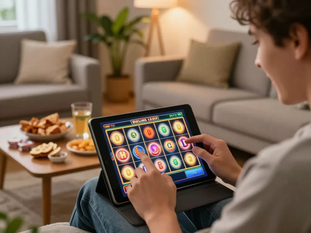 Players enjoying exciting slot games at home on open88, capturing the thrill of online gambling