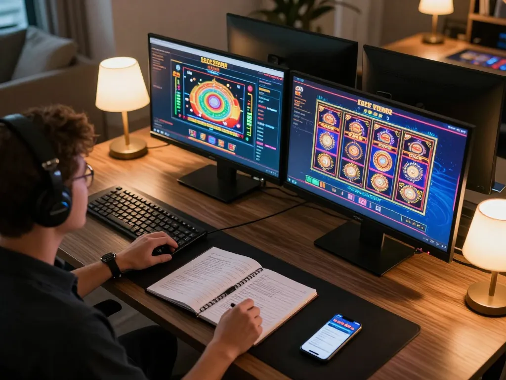 Player engaging on sunwinapk mobile app at a stylish online casino gaming setup