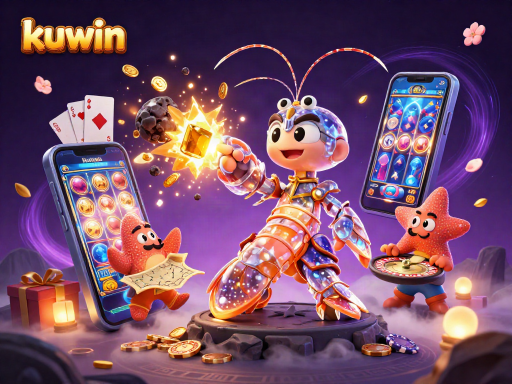 Kuwin players winning big with an explosion of coins and vibrant gaming elements in a dynamic 3D scene.