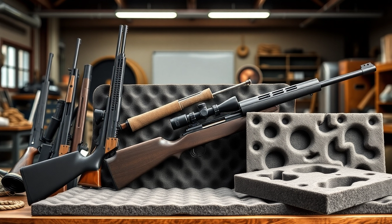 Showcasing foam for rifle case designed for optimal protection and fit for different rifle models.