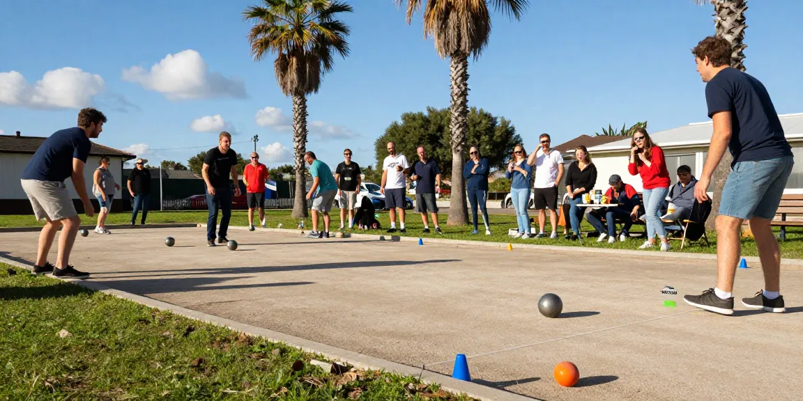 Kompetisi petanque di fopikotapalopo.org dengan pemain bersenang-senang di lapangan terbuka.
