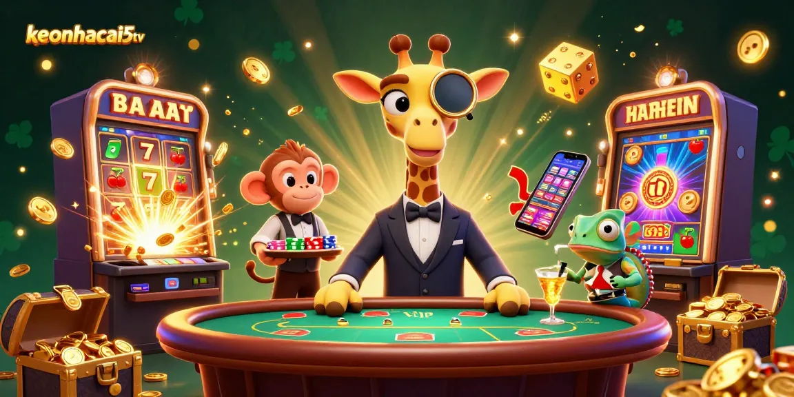 Engage in exhilarating betting with keonhacai5tv's lively casino scene featuring cartoon characters.