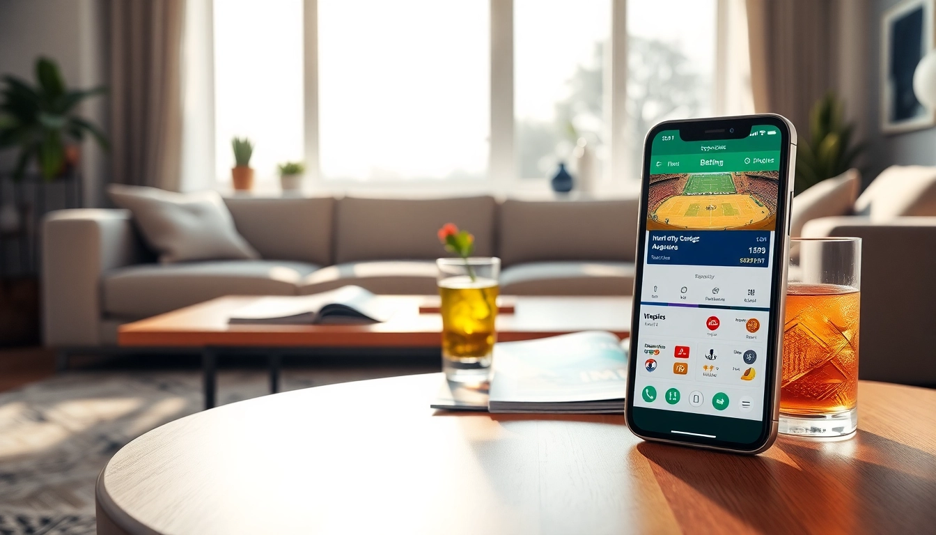 Explore a vibrant scene showcasing the best online sportsbooks India on a smartphone amidst a cozy living room.
