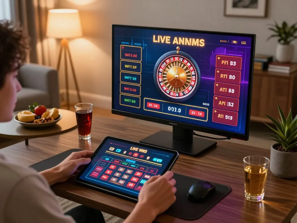 Engaged player using fly88 app on tablet for live casino gaming in a cozy setup