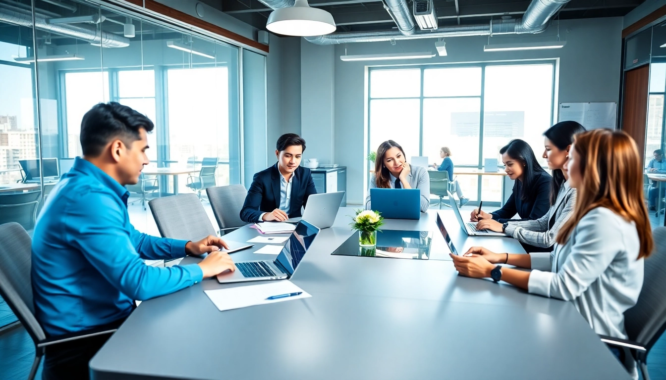 Engaging professionals collaborating on Proposal Writing and Management in a modern office.