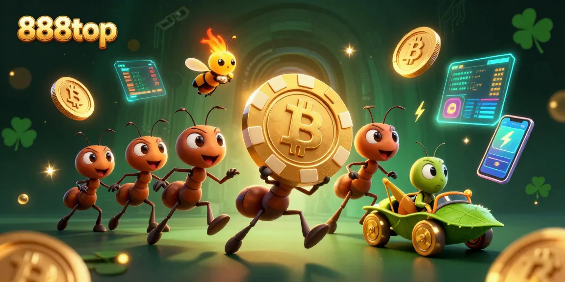 Unleash excitement at 888top with a heist scene featuring ants and tokens.