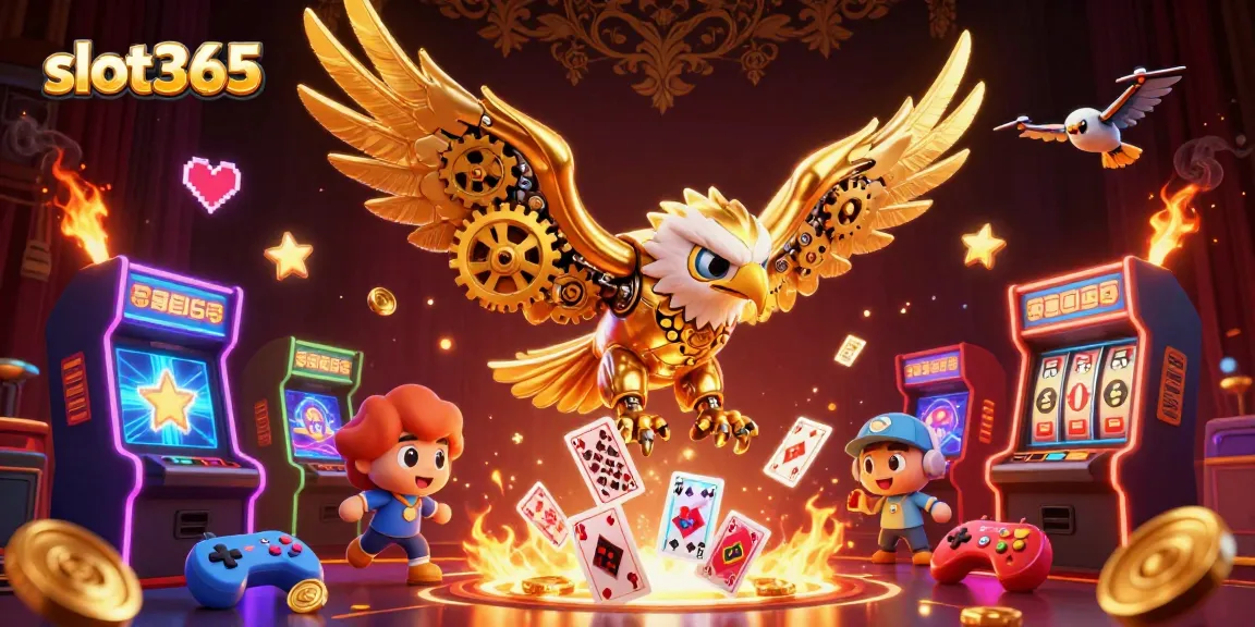Experience thrilling slot365 gameplay with golden eagle champion soaring through vibrant casino elements.