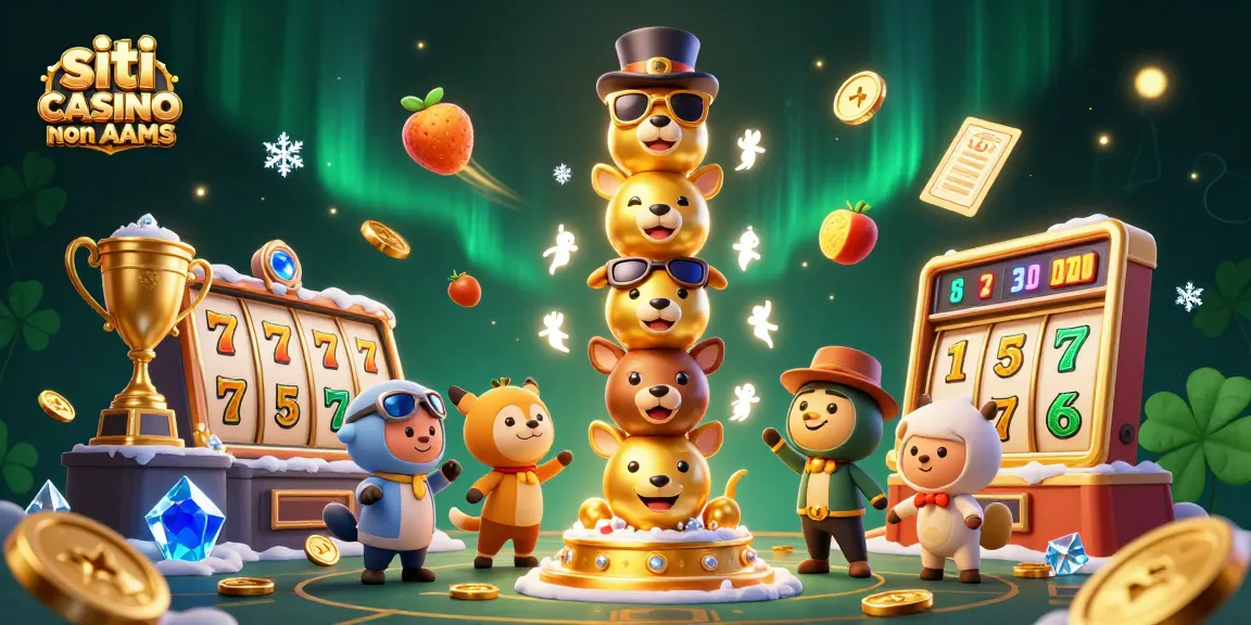 Divertiti con i siti casino non AAMS e simboli fortunati come jackpot e frutti in un ambiente vivace.