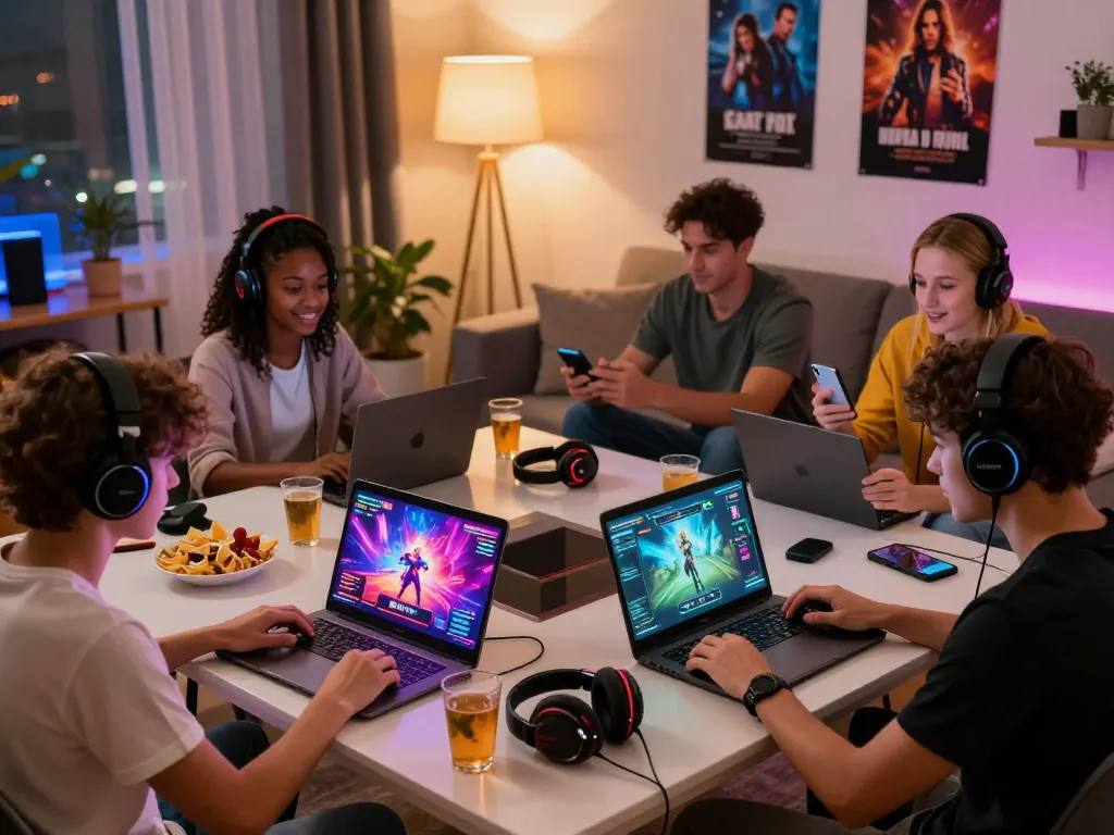 Engaged players enjoying online porn games in a vibrant gaming setup