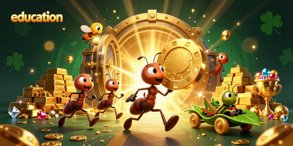 Education on gambling strategies illustrated by a heist scene with animated characters and gold elements.