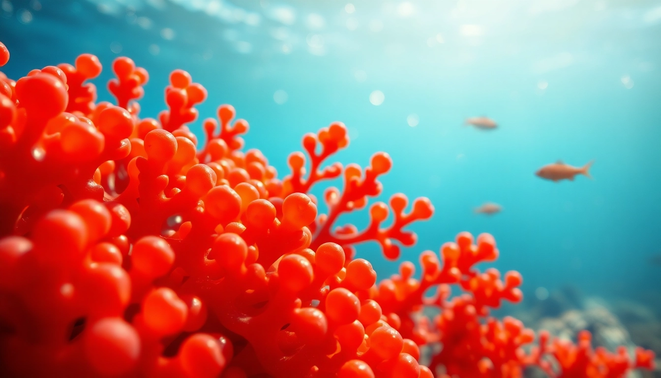Visualize natural astaxanthin, vibrant marine algae highlighting its health benefits.