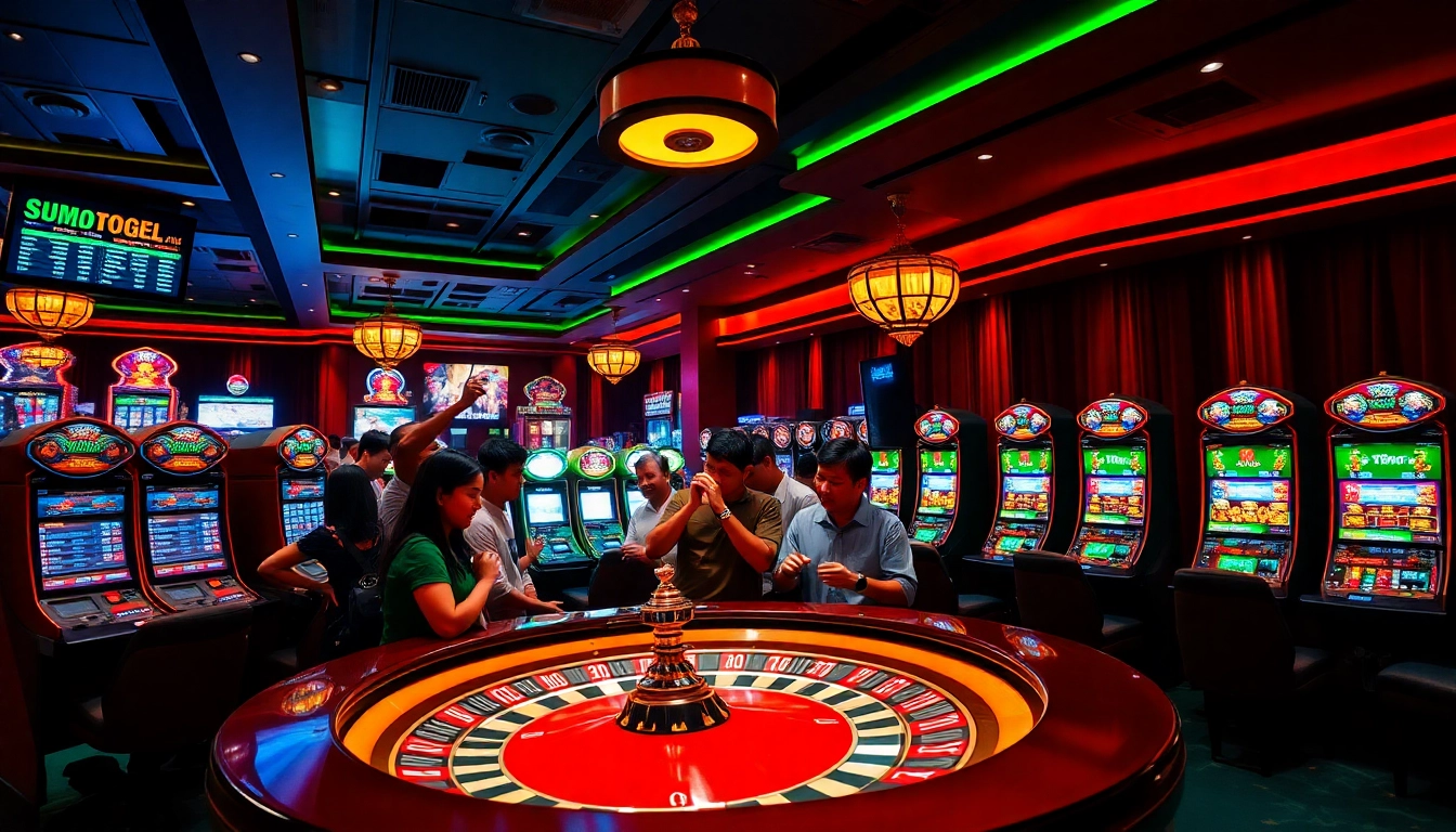 Mengundang para penjudi di meja kasino mewah yang menampilkan Sumo Togel dan layar taruhan berteknologi tinggi.