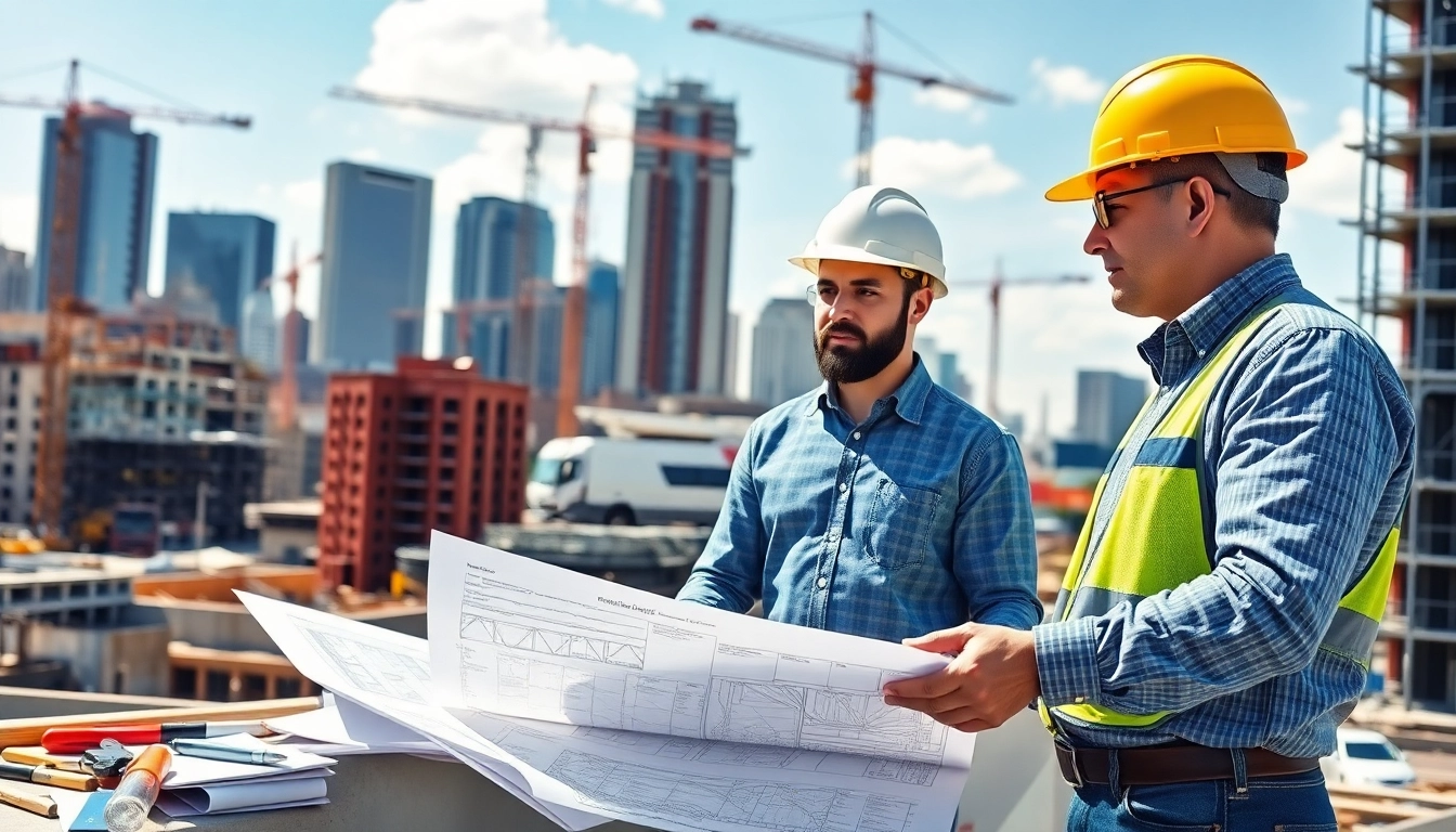 Collaborative scene featuring New York Commercial General Contractor coordinating construction plans.