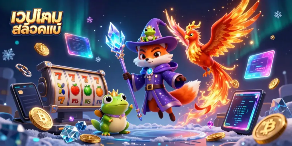 Engage in the world of เว็บเกมสล็อตแท้ with mystical characters and vibrant slot elements.