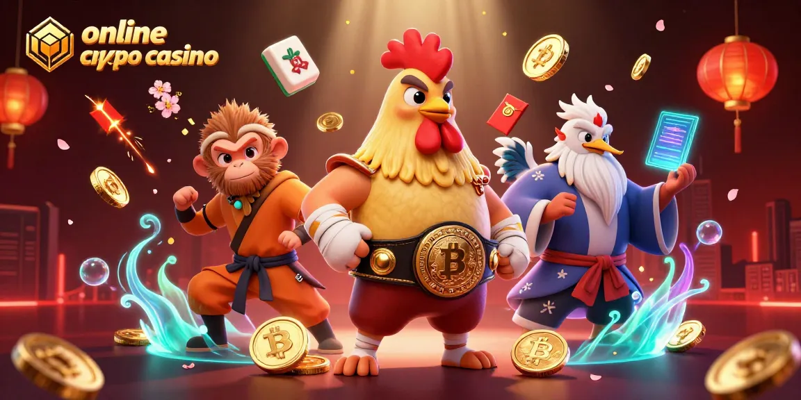 Gioca nel mondo degli online crypto casino e scopri simboli fortunati, monete di Bitcoin e Ethereum, in un'illustrazione vivace.