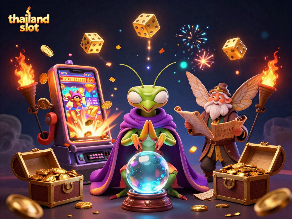 Spin to win with the thailand slot experience, featuring a colorful 3D jackpot scene bursting with excitement.