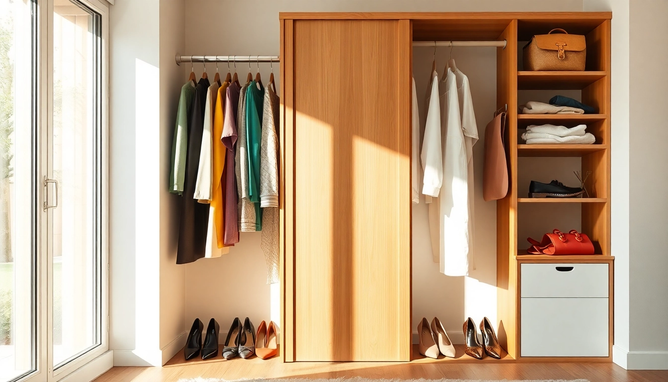 Enhance closet organization with a stylish and orderly setup featuring colorful clothes and shoes.