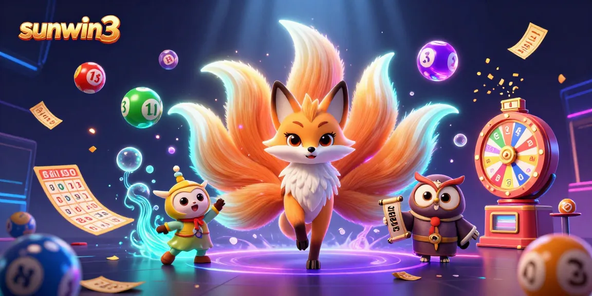Experience vibrant gaming action with sunwin3 and dynamic lottery balls in this casino-inspired illustration.