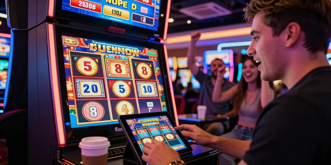 Player enjoying slots where you can buy bonus in vibrant online casino atmosphere, excited by instant game features.