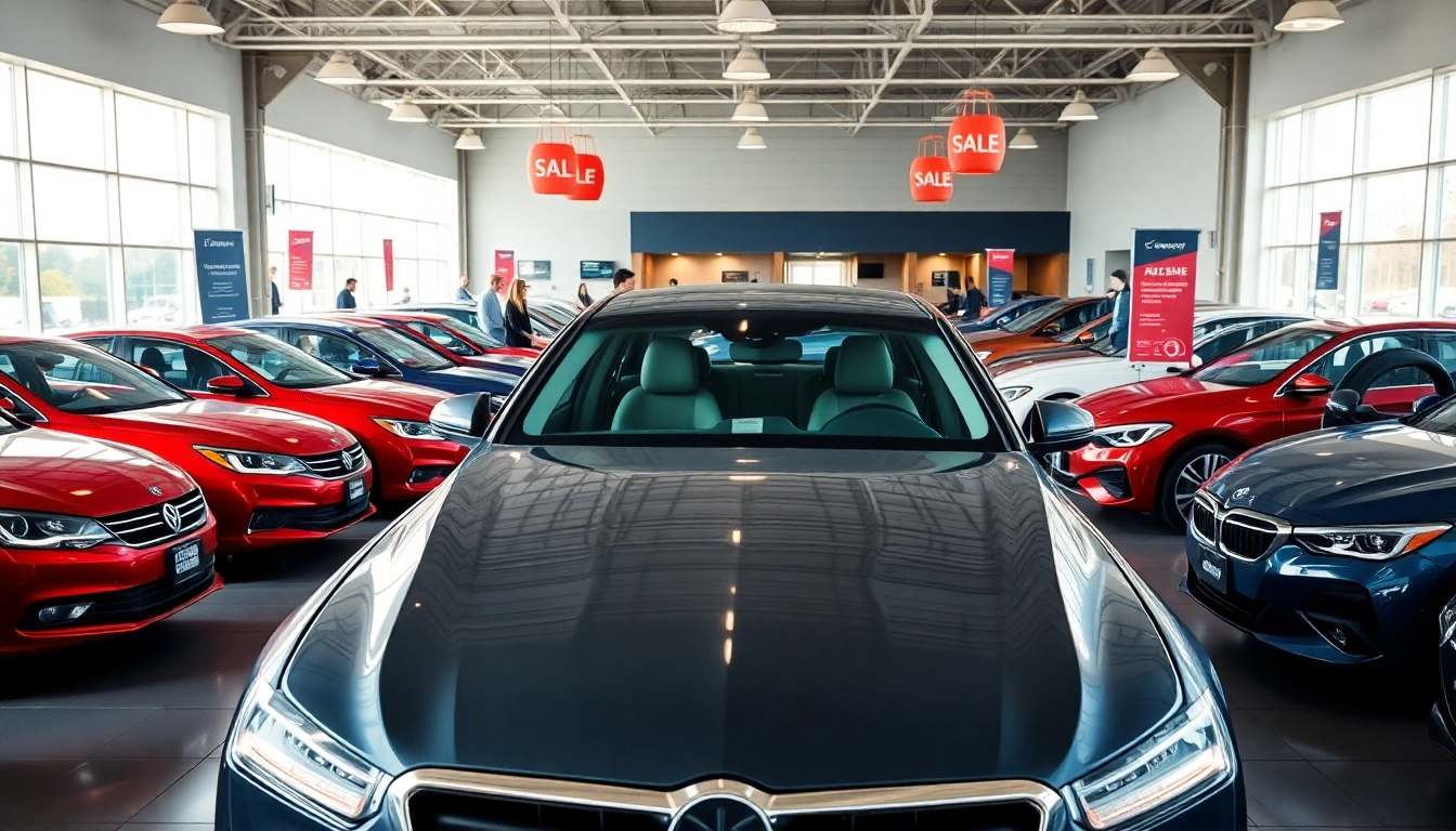 Buy a car in a vibrant dealership showcasing diverse vehicle options to engage potential buyers.