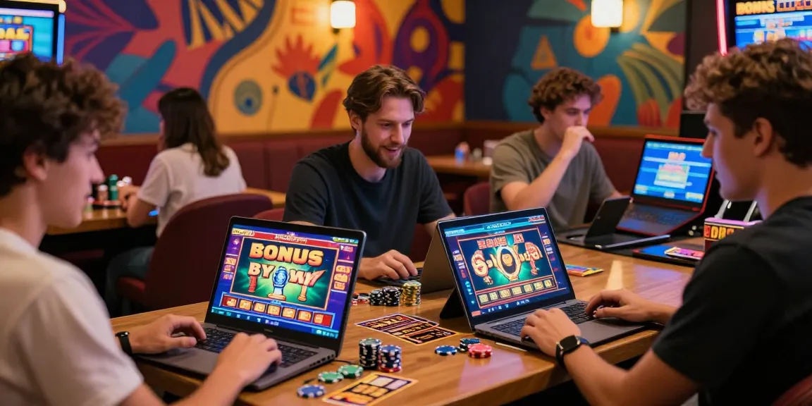 Players enjoying Bonus Buy slots at https://aboutderbyshire.co.uk in a vibrant online casino atmosphere.