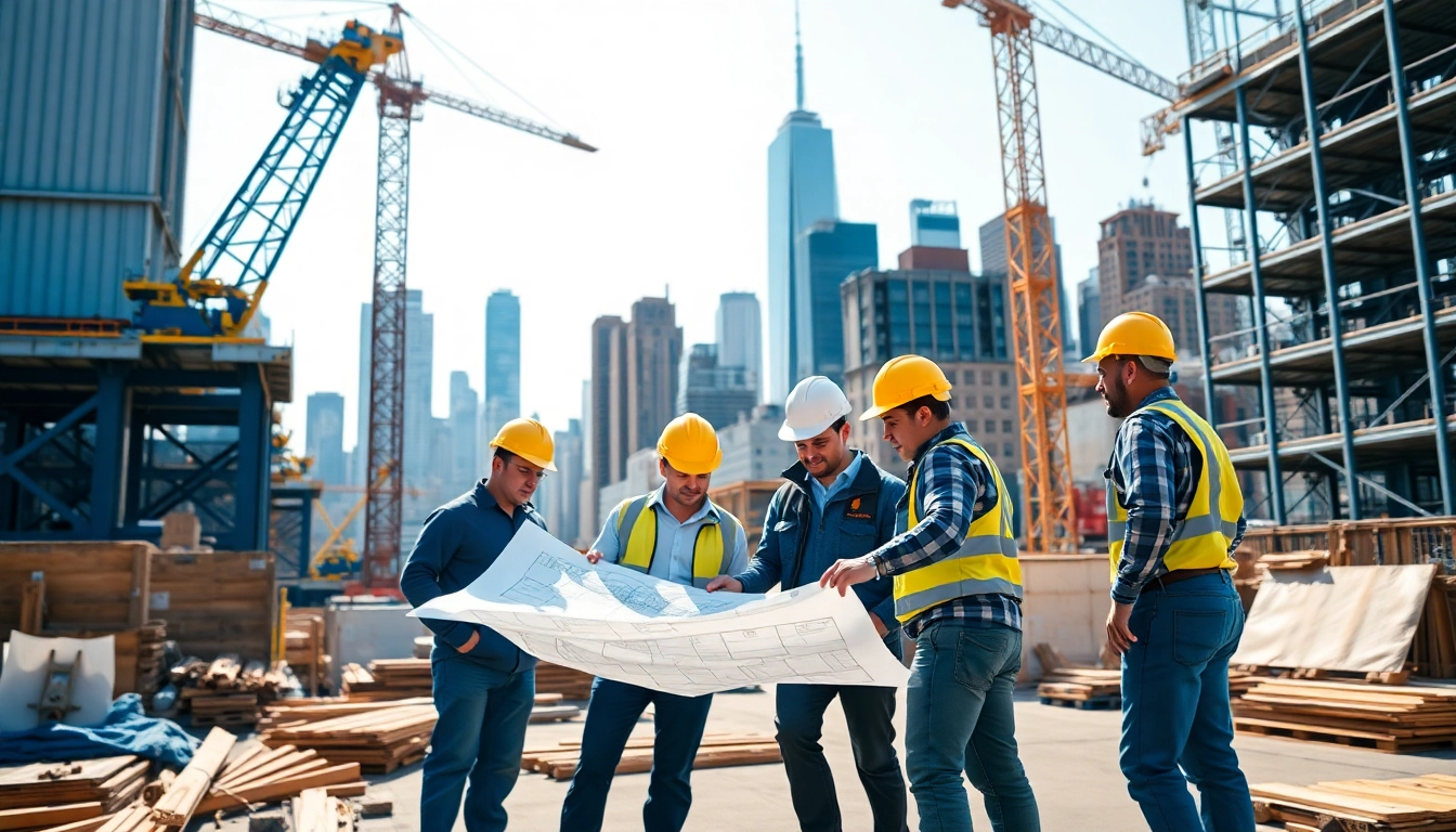 New York Commercial General Contractor overseeing a construction project with a skyline backdrop.