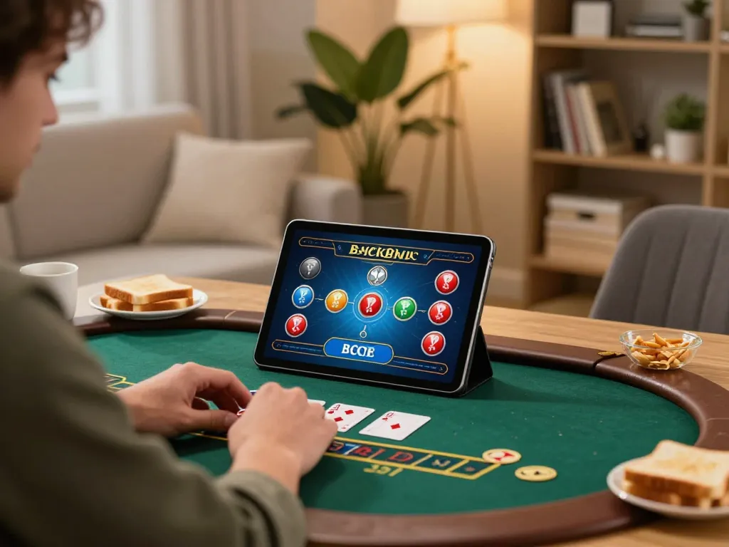 Engaging in Baccarat at AE888 on a tablet while enjoying cozy home ambiance.