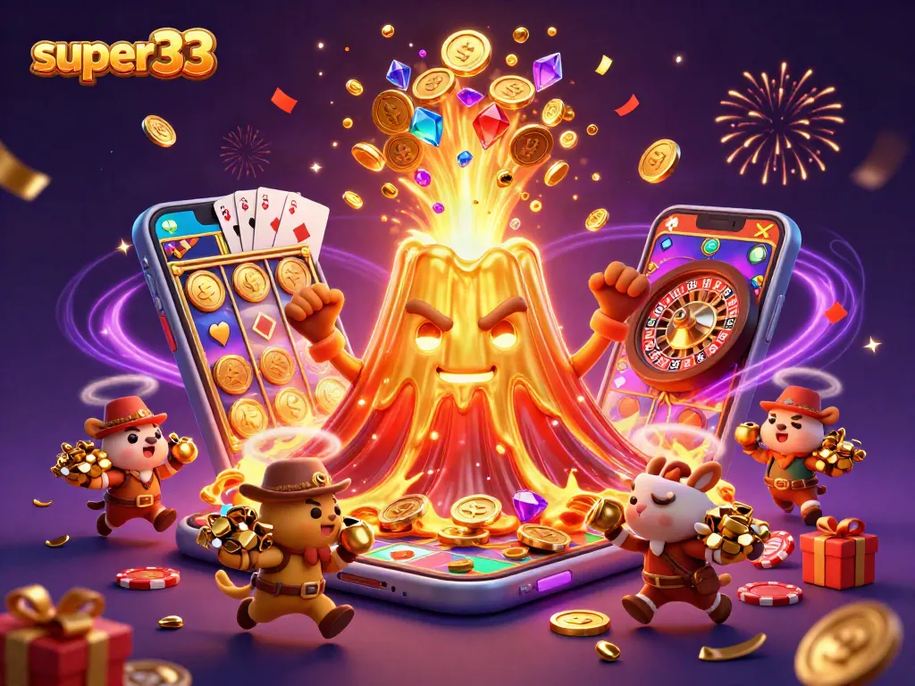 Experience thrilling gameplay with super33 as a golden volcano erupts coins and treasures!