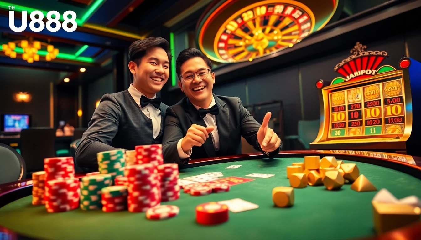 Experience excitement at Trang chủ U888 with engaging casino tables and vibrant poker chips.