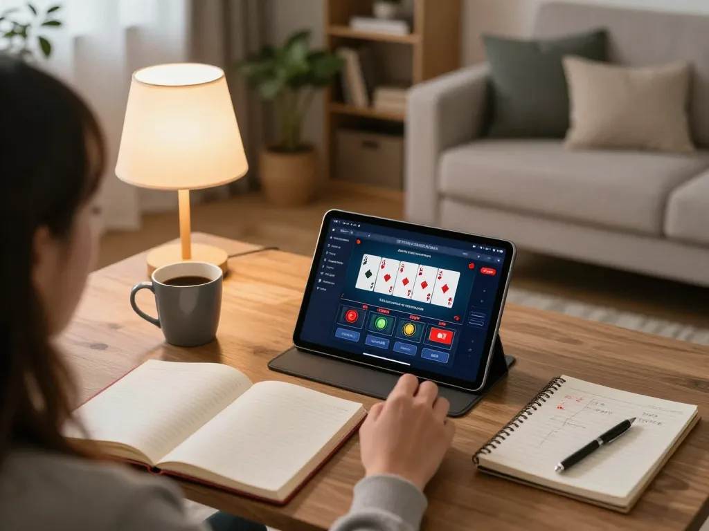 Person engaged in casino online senza registrazione gameplay on tablet in a cozy living room setting.