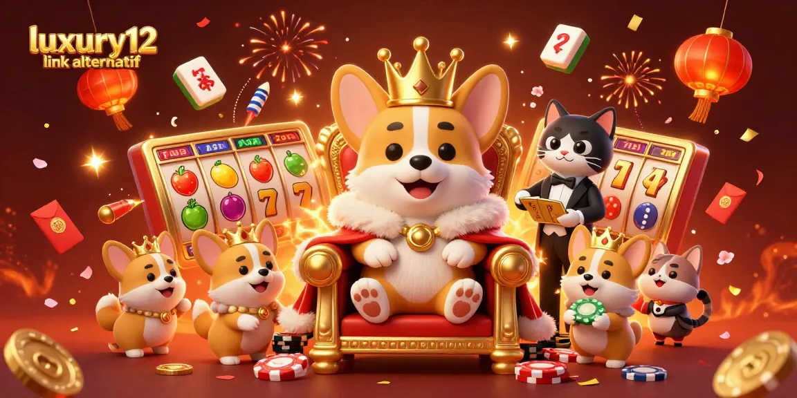 Engage with luxury12 link alternatif in an exciting cartoon casino scene featuring a royal corgi and cat butler.