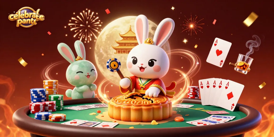 celebratepanto players engaging with a vibrant casino scene featuring a moon rabbit, poker chips, and festive elements