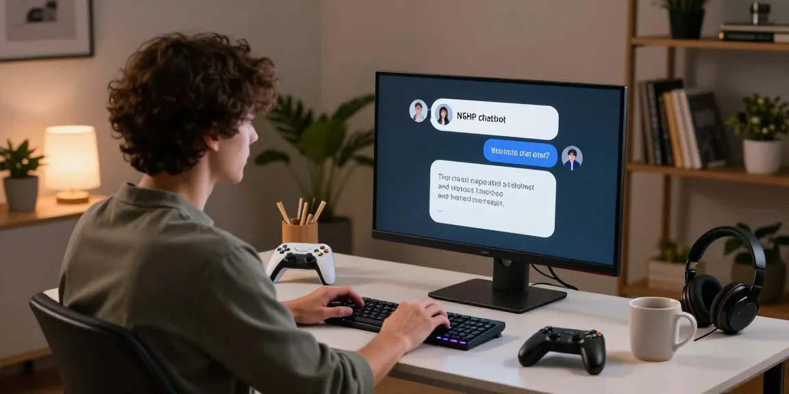 Engaging with an nsfw chat bot in a cozy modern workspace.